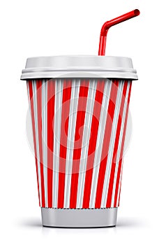 Plastic or paper drink cup with straw