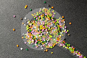 Plastic pellets. Dyes for plastic, polypropylene, polyethylene. Plastic granules on a stone background .Plastic pellets. Plastic