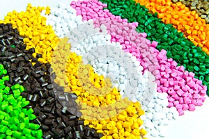 Plastic pellets . Plastic granules after processing .Polymer