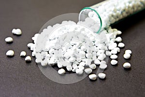 Plastic pellets . Plastic raw materials in granules for industry