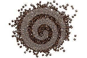 Plastic pellets. Polypropylene granules of brown Polymeric dye.