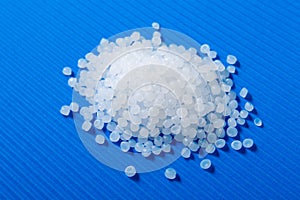 Plastic pellets. Transparent Polyethylene granules. Plastic Raw material .High Density Polyethylene PE-HD. PE-LD. photo