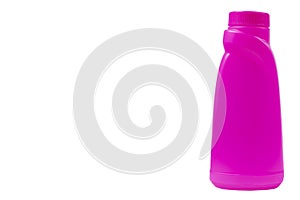 Plastic pink bottle for detergent cleaning agent iIsolated on white background. Pink Plastic bottle isolated with clipping path. E