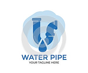 Plastic pipe used in construction site. Blue PVC water pipe in storage logo design. Leaked and splash water.