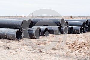 Plastic pipes before installation on an industrial platform