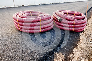 Plastic pipes to install electrical cables in a new construction
