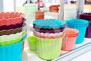 Plastic plant pots in store