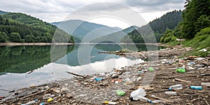 Plastic Pollution in Beautiful Lake photo