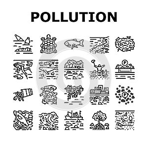 plastic pollution microplastics icons set vector