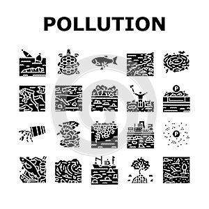 plastic pollution microplastics icons set vector