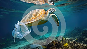 Plastic Pollution In Ocean - Turtle Eat Plastic Bag - Environmental Problem