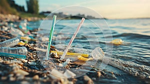 Plastic Pollution on a Sandy Beach Shoreline