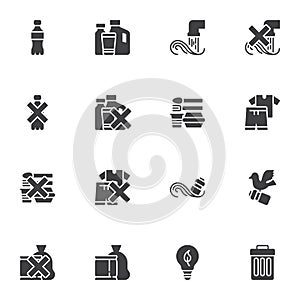 Plastic pollution vector icons set
