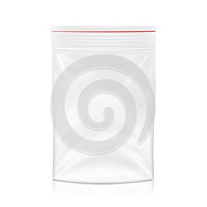 Plastic Polyethylene Pocket Bag Vector Blank. Realistic Mock Up Template Of Plastic Pocket Bag With Zipper, Zip lock