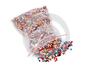 Plastic polymer granules packet