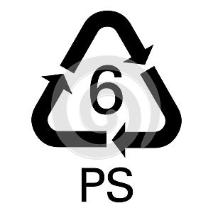 Plastic polystyrene recycling code PS 6 symbol