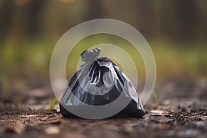 Plastic poop black bag tossed outdoor. Generate ai