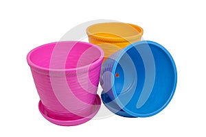 Plastic pots, isolated on a white background.