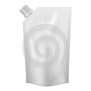 Plastic pouch with batcher mockup, realistic style