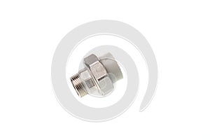 Plastic PPR straight metal male thread coupling for water pipes, isolated on white background