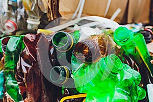 Plastic pressed bales at the modern waste hazardous processing plant. Separate garbage collection. Recycling and storage