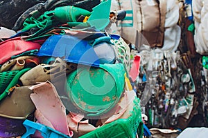 Plastic pressed bales at the modern waste hazardous processing plant. Separate garbage collection. Recycling and storage