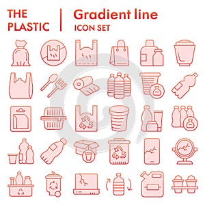 Plastic products color icon set. Zero waste collection, sketches, logo illustrations, web symbols, gradient style