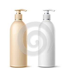 Plastic pump bottle with riffle lid. Realistic blank mockup