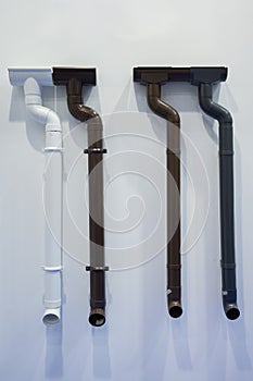 Plastic rainwater pipes for facade work, downspouts as samples for buyers