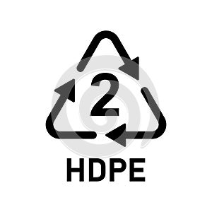 Plastic recycle symbol HDPE 2 vector icon. Plastic recycling code HDPE 2.