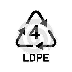 Plastic recycle symbol LDPE 4 vector icon. Plastic recycling code LDPE 4.