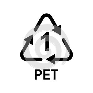 Plastic recycle symbol PET 1 vector icon. Plastic recycling code PET 1.