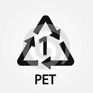 Plastic recycle symbol PET 1. Vector recycling code.