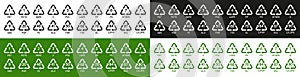 Plastic recycle symbols. Symbols of recycle plastic. Icon of pp, pet, hdpe, code, ldpe and pvc. Triangle logos for safety and