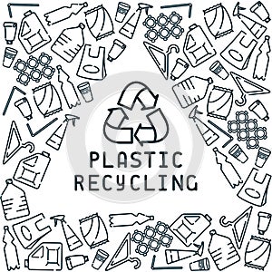 Plastic recycling card with garbage and inscription