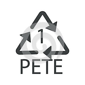 Plastic recycling code, 1 PETE recycle symbol, isolated icon