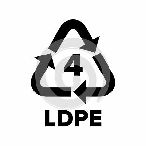 Plastic recycling code applied to packaging (LDPE, PELD).