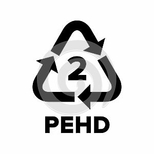 Plastic recycling code applied to packaging (PEHD, HDPE, PE).
