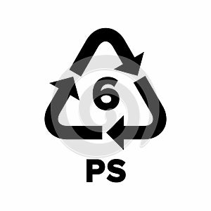 Plastic recycling code applied to packaging (PS).
