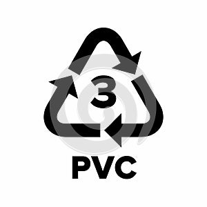 Plastic recycling code applied to packaging (PVC, V).