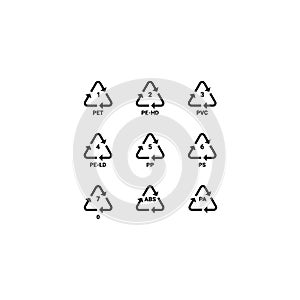 Plastic recycling codes vector graphics