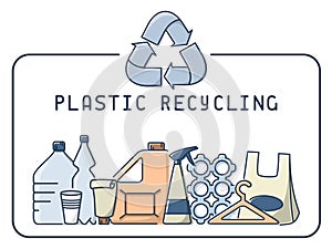 Plastic recycling illustration with trash and lettering