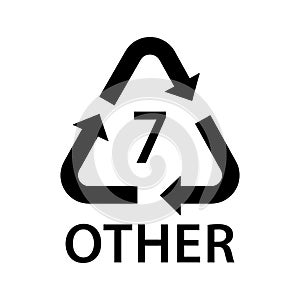 plastic recycling symbol other 7, plastic recycling code 7, RIC, black fill vector icon