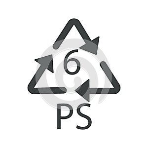 PS 6 plastic recycling symbol, recycle arrow triangle, isolated icon