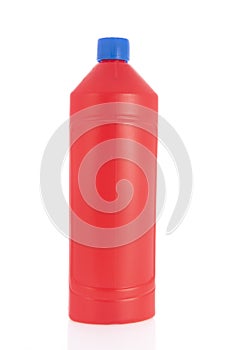 Plastic red bottle isolated over white background