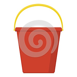 Plastic red bucket empty or with water for gardening home isolated on white background. Cartoon style. Vector illustration for any