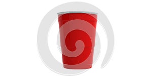 Plastic red color cup isolated on white background. 3d illustration