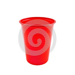 Plastic red cup on white background