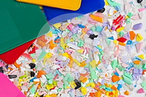 Plastic regrind with color samples