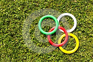 Plastic rings on the grass